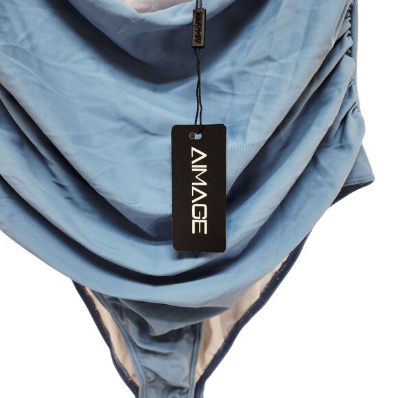 Blue One-Piece Swimsuit Knot Front & Cutout Detail Adjustable Straps  Size - Picture 5 of 5